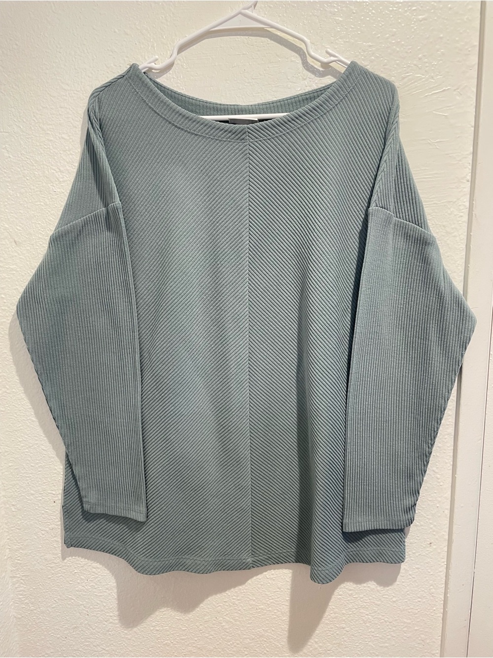 🌿 Ava & Viv Pastel Sage Green Chevron Ribbed Cozy Knit Top 1X X